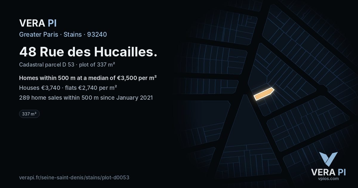 48 Rue des Hucailles, Stains at night – the plot lit, the parcels around coloured by the prices near them