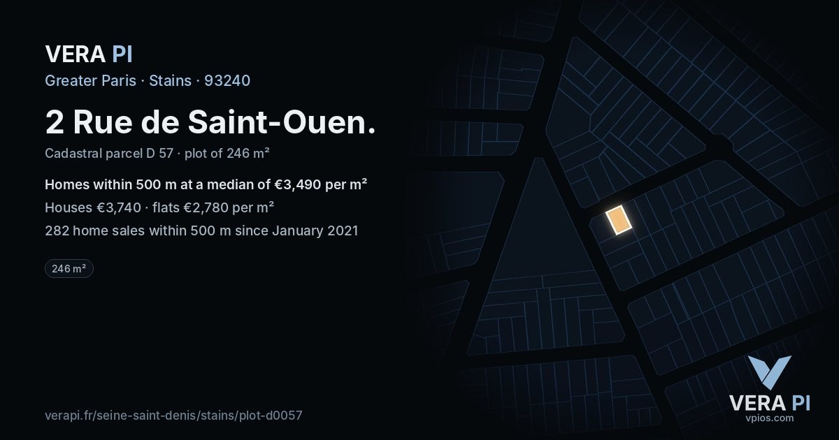 2 Rue de Saint-Ouen, Stains at night – the plot lit, the parcels around coloured by the prices near them
