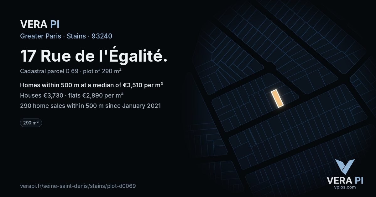17 Rue de l'Égalité, Stains at night – the plot lit, the parcels around coloured by the prices near them