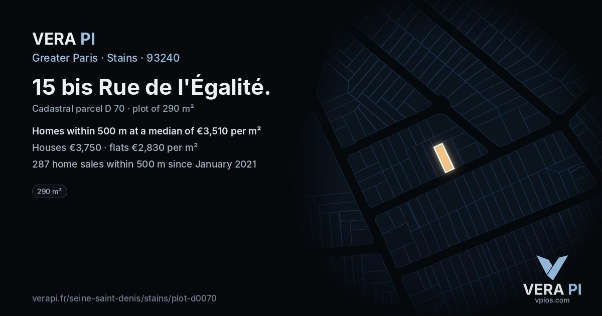 15 bis Rue de l'Égalité, Stains at night – the plot lit, the parcels around coloured by the prices near them