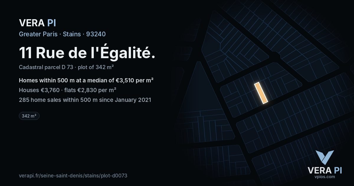 11 Rue de l'Égalité, Stains at night – the plot lit, the parcels around coloured by the prices near them