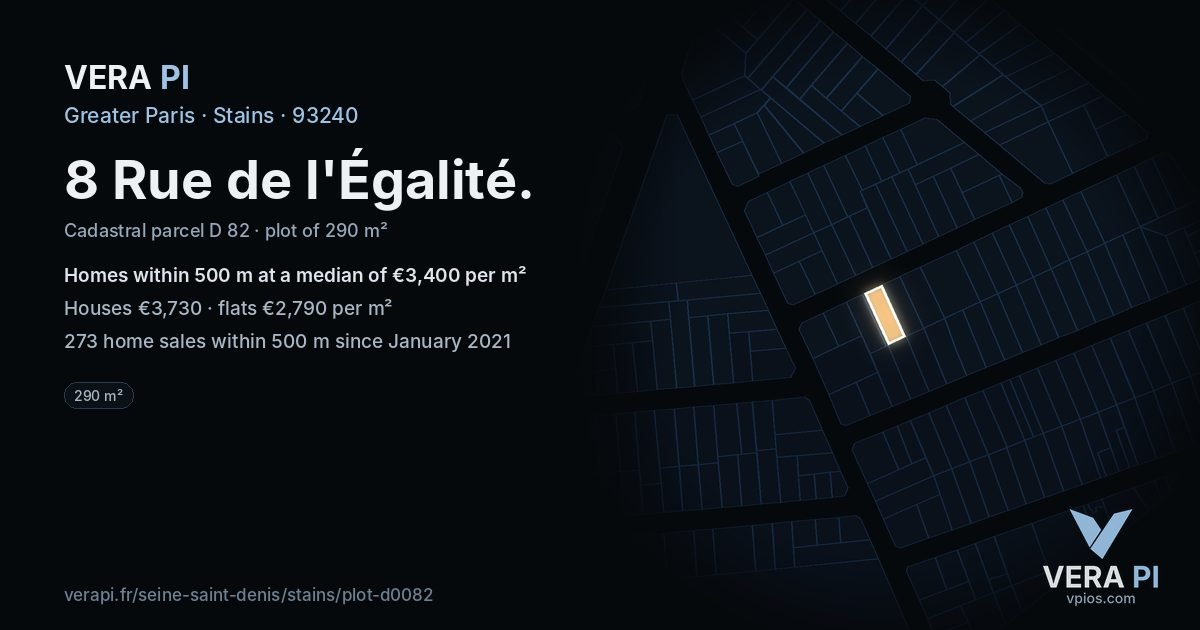 8 Rue de l'Égalité, Stains at night – the plot lit, the parcels around coloured by the prices near them