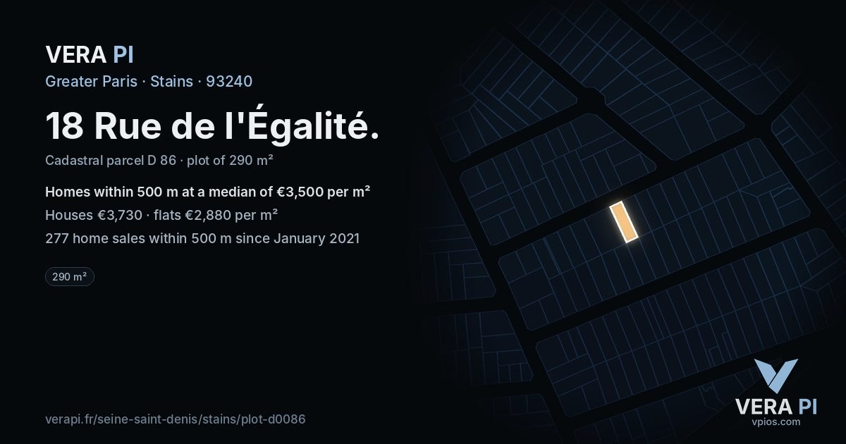 18 Rue de l'Égalité, Stains at night – the plot lit, the parcels around coloured by the prices near them