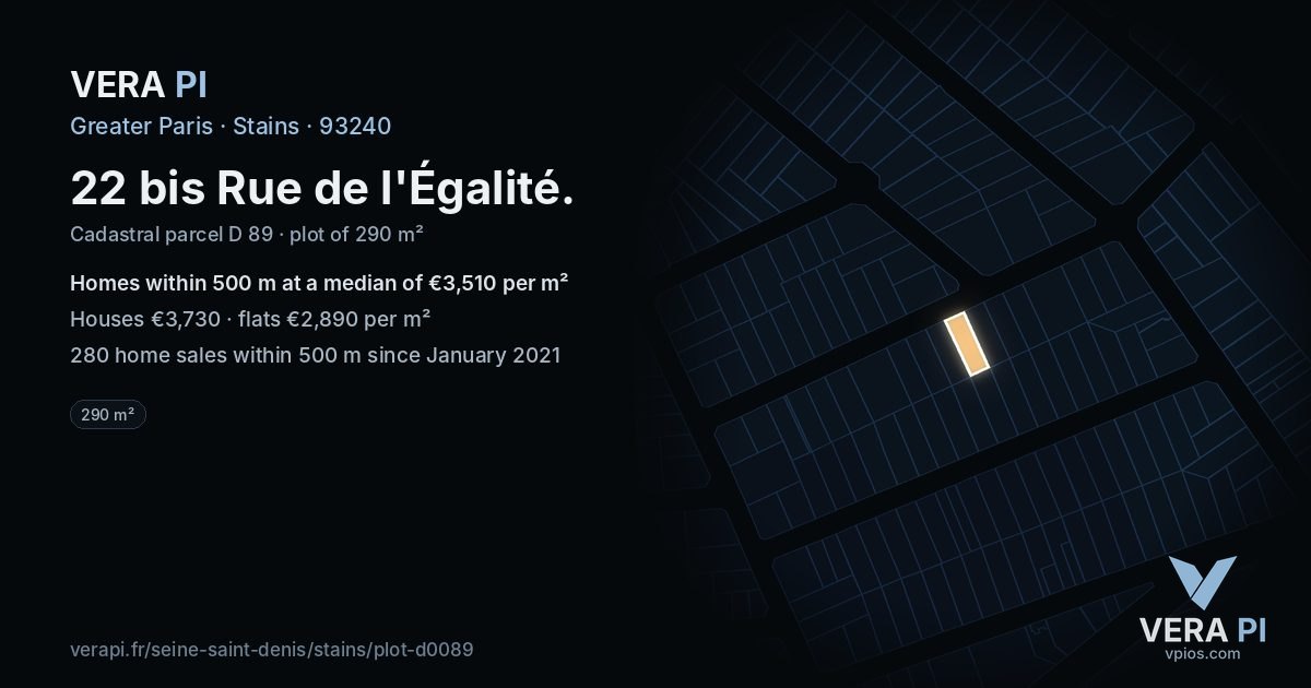 22 bis Rue de l'Égalité, Stains at night – the plot lit, the parcels around coloured by the prices near them