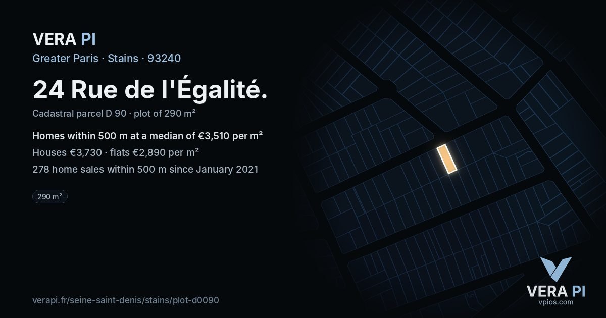 24 Rue de l'Égalité, Stains at night – the plot lit, the parcels around coloured by the prices near them