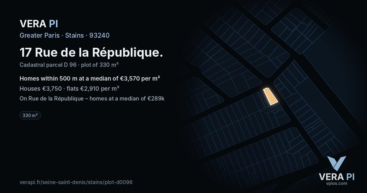 17 Rue de la République, Stains at night – the plot lit, the parcels around coloured by the prices near them