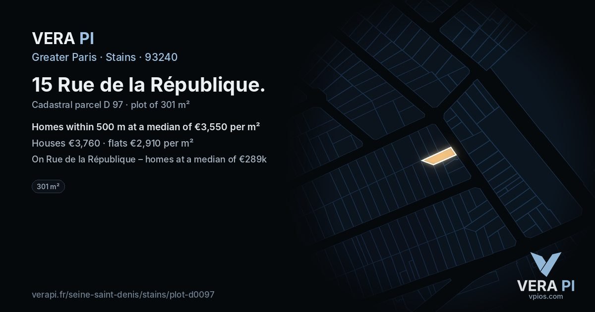 15 Rue de la République, Stains at night – the plot lit, the parcels around coloured by the prices near them