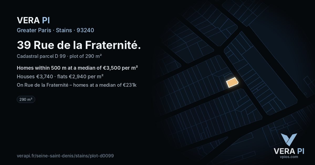 39 Rue de la Fraternité, Stains at night – the plot lit, the parcels around coloured by the prices near them