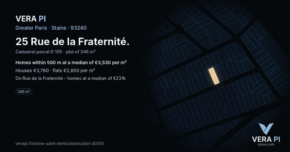 25 Rue de la Fraternité, Stains at night – the plot lit, the parcels around coloured by the prices near them