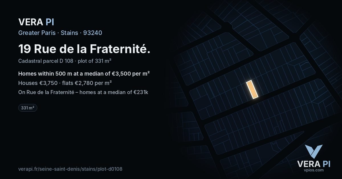 19 Rue de la Fraternité, Stains at night – the plot lit, the parcels around coloured by the prices near them
