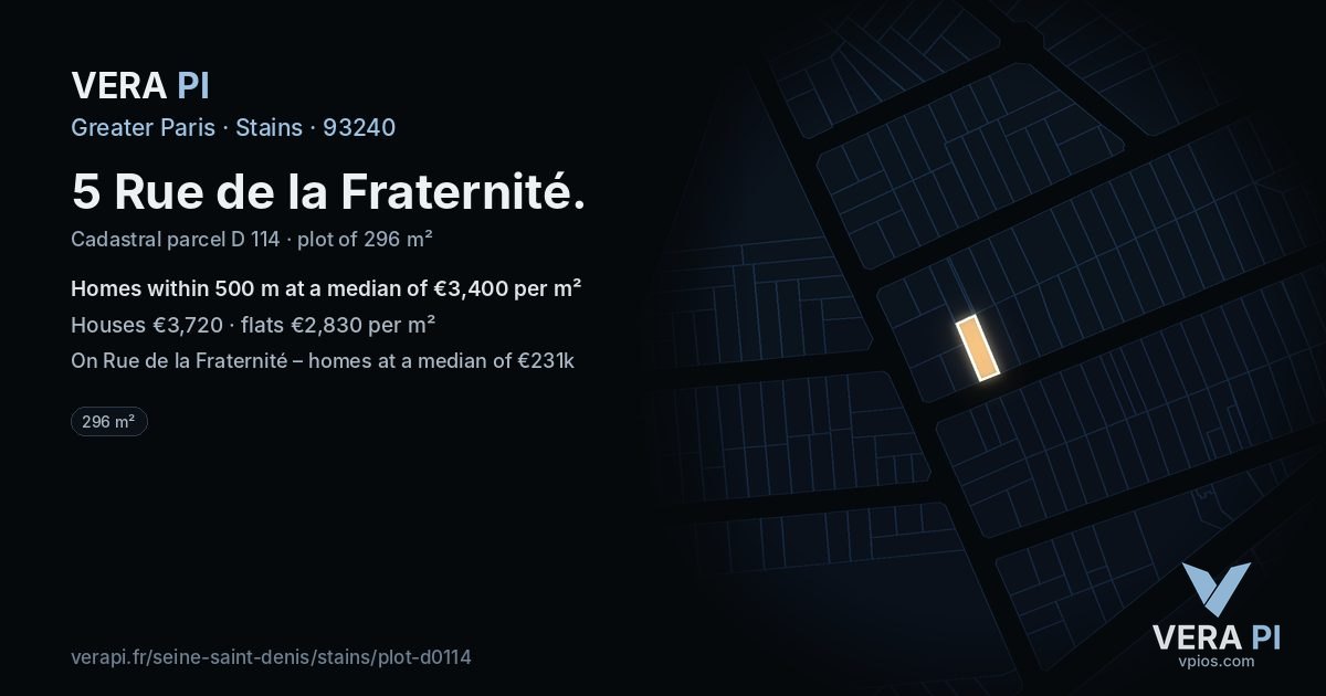 5 Rue de la Fraternité, Stains at night – the plot lit, the parcels around coloured by the prices near them