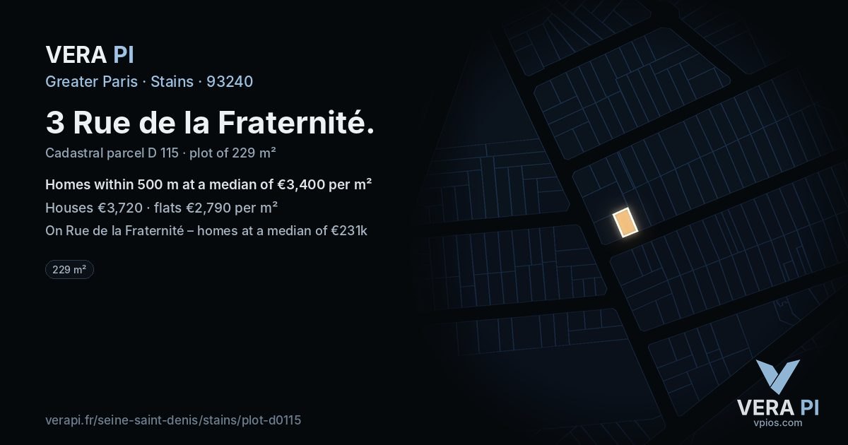3 Rue de la Fraternité, Stains at night – the plot lit, the parcels around coloured by the prices near them