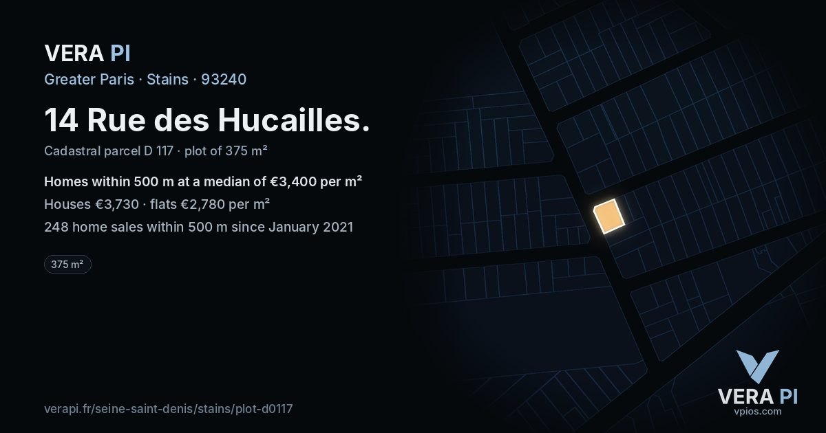 14 Rue des Hucailles, Stains at night – the plot lit, the parcels around coloured by the prices near them