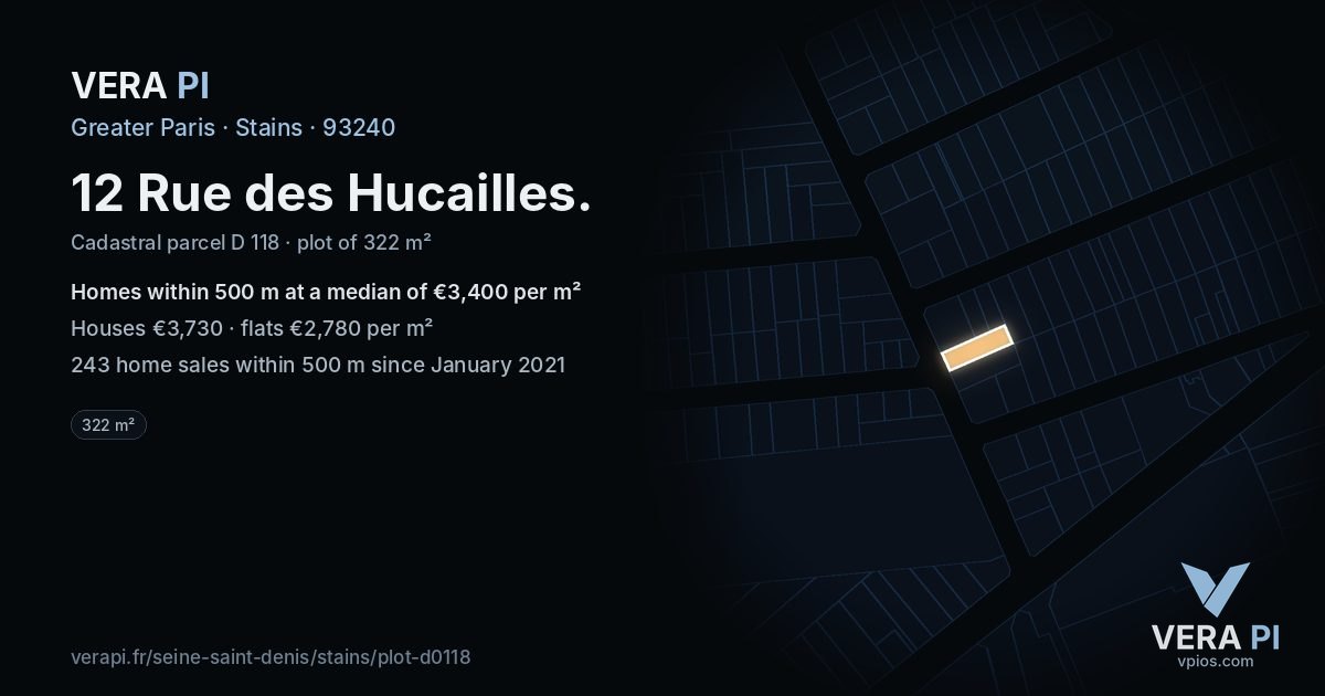 12 Rue des Hucailles, Stains at night – the plot lit, the parcels around coloured by the prices near them
