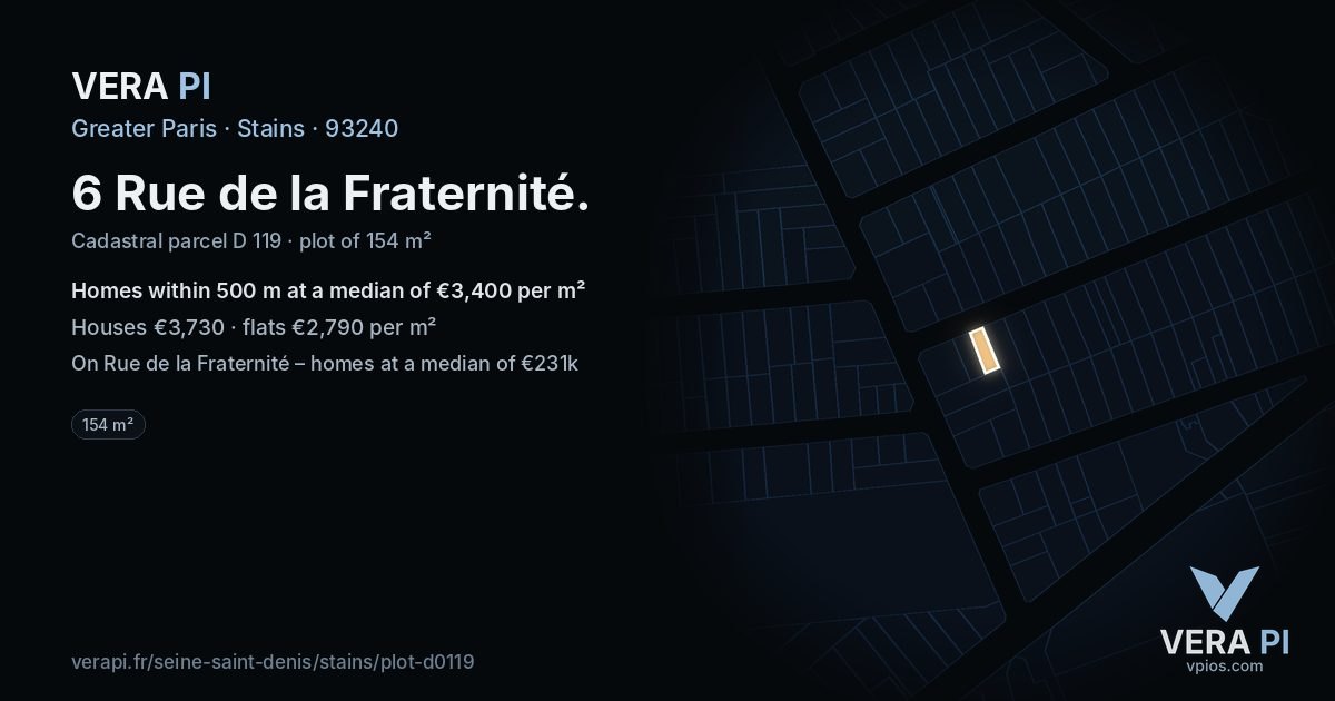 6 Rue de la Fraternité, Stains at night – the plot lit, the parcels around coloured by the prices near them