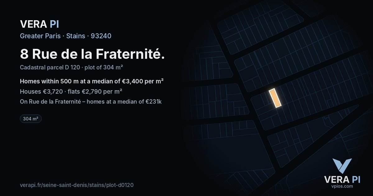 8 Rue de la Fraternité, Stains at night – the plot lit, the parcels around coloured by the prices near them