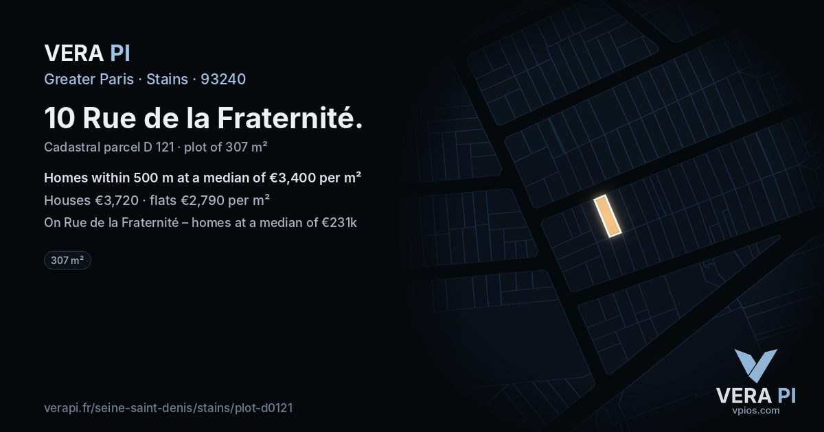 10 Rue de la Fraternité, Stains at night – the plot lit, the parcels around coloured by the prices near them