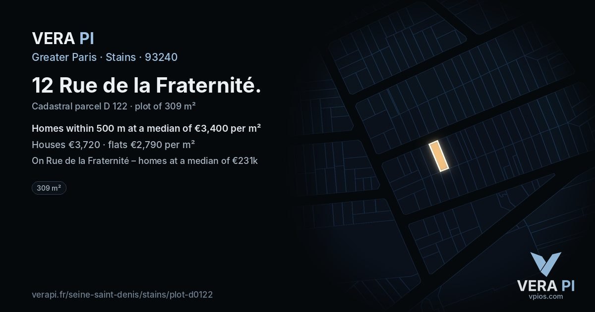 12 Rue de la Fraternité, Stains at night – the plot lit, the parcels around coloured by the prices near them