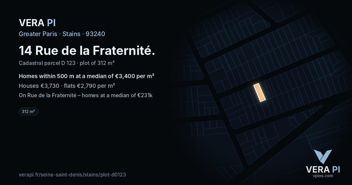 14 Rue de la Fraternité, Stains at night – the plot lit, the parcels around coloured by the prices near them