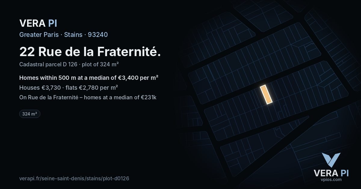 22 Rue de la Fraternité, Stains at night – the plot lit, the parcels around coloured by the prices near them