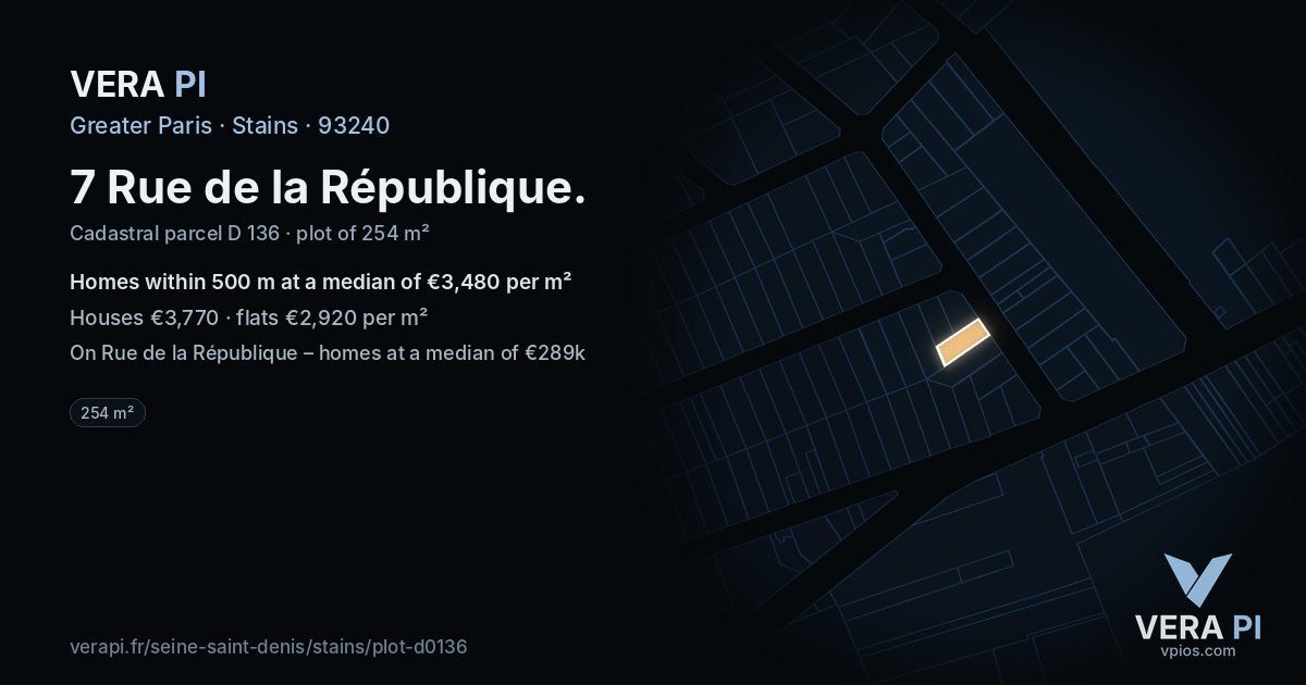 7 Rue de la République, Stains at night – the plot lit, the parcels around coloured by the prices near them