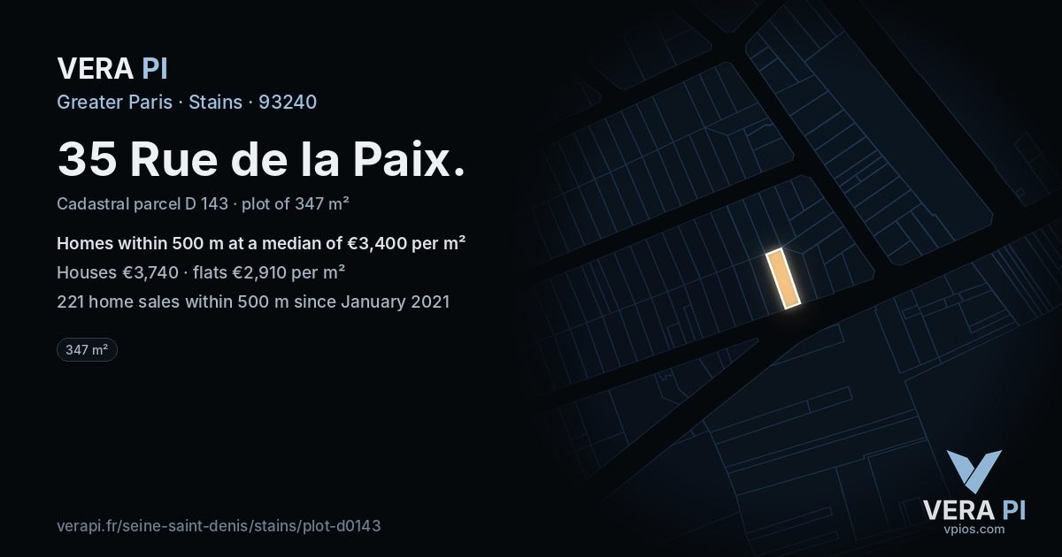 35 Rue de la Paix, Stains at night – the plot lit, the parcels around coloured by the prices near them