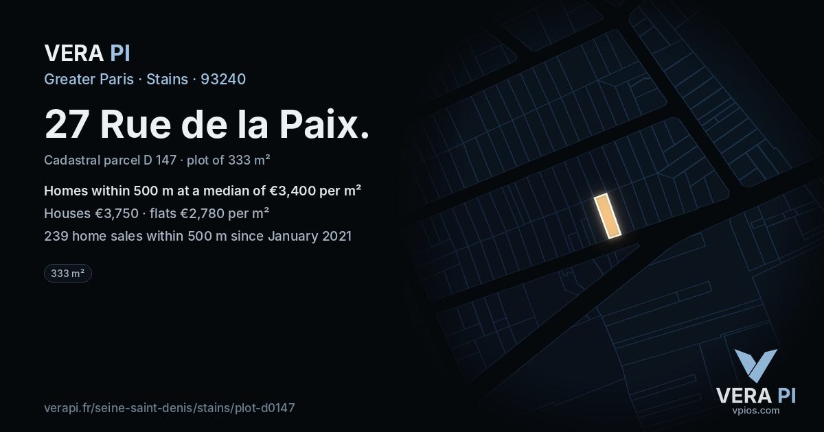 27 Rue de la Paix, Stains at night – the plot lit, the parcels around coloured by the prices near them