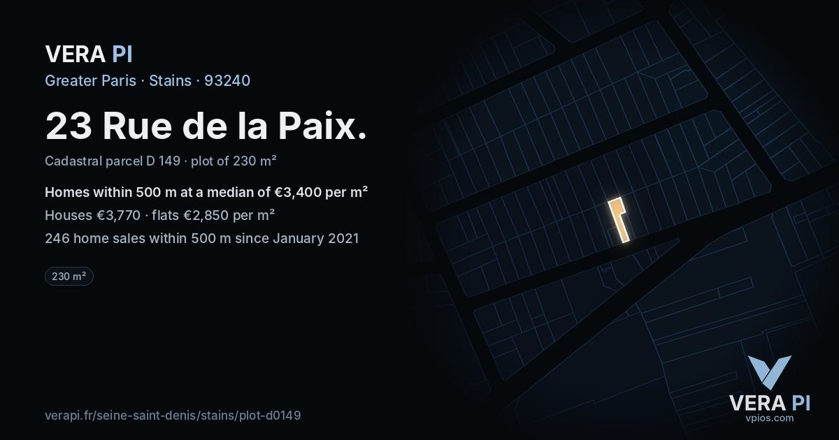 23 Rue de la Paix, Stains at night – the plot lit, the parcels around coloured by the prices near them