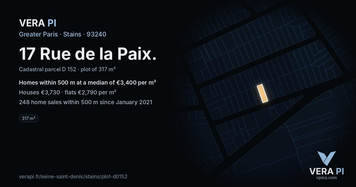 17 Rue de la Paix, Stains at night – the plot lit, the parcels around coloured by the prices near them