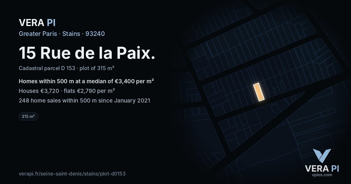 15 Rue de la Paix, Stains at night – the plot lit, the parcels around coloured by the prices near them