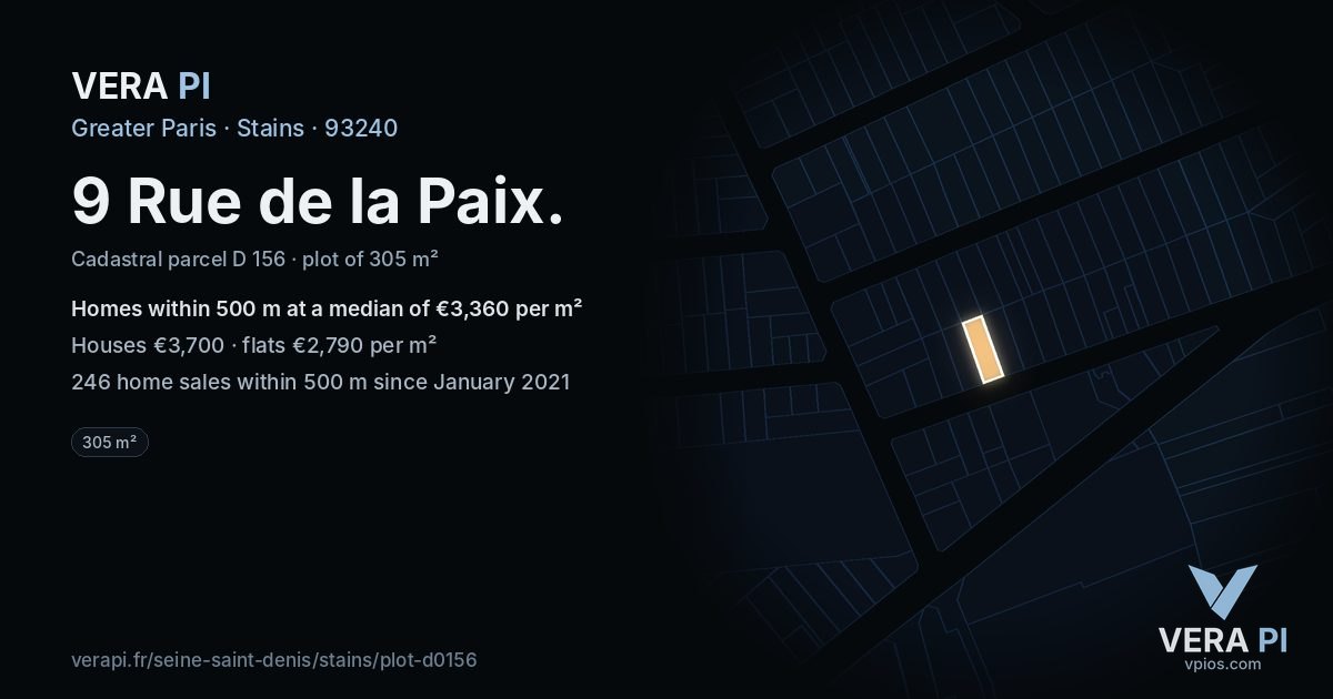9 Rue de la Paix, Stains at night – the plot lit, the parcels around coloured by the prices near them