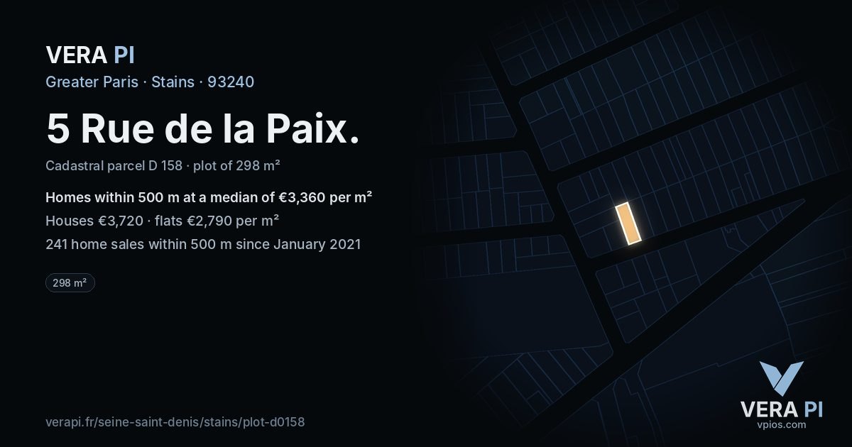 5 Rue de la Paix, Stains at night – the plot lit, the parcels around coloured by the prices near them