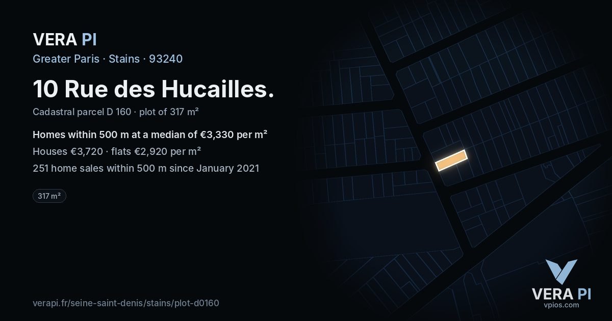 10 Rue des Hucailles, Stains at night – the plot lit, the parcels around coloured by the prices near them