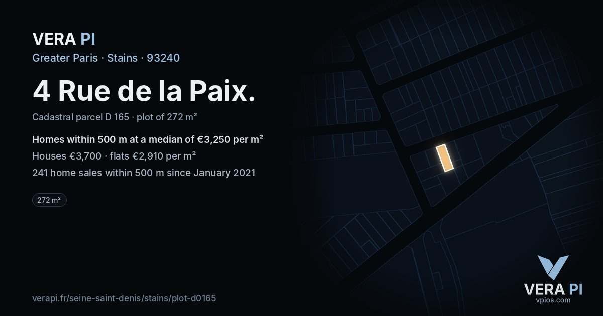 4 Rue de la Paix, Stains at night – the plot lit, the parcels around coloured by the prices near them