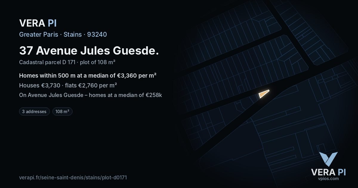37 Avenue Jules Guesde, Stains at night – the plot lit, the parcels around coloured by the prices near them