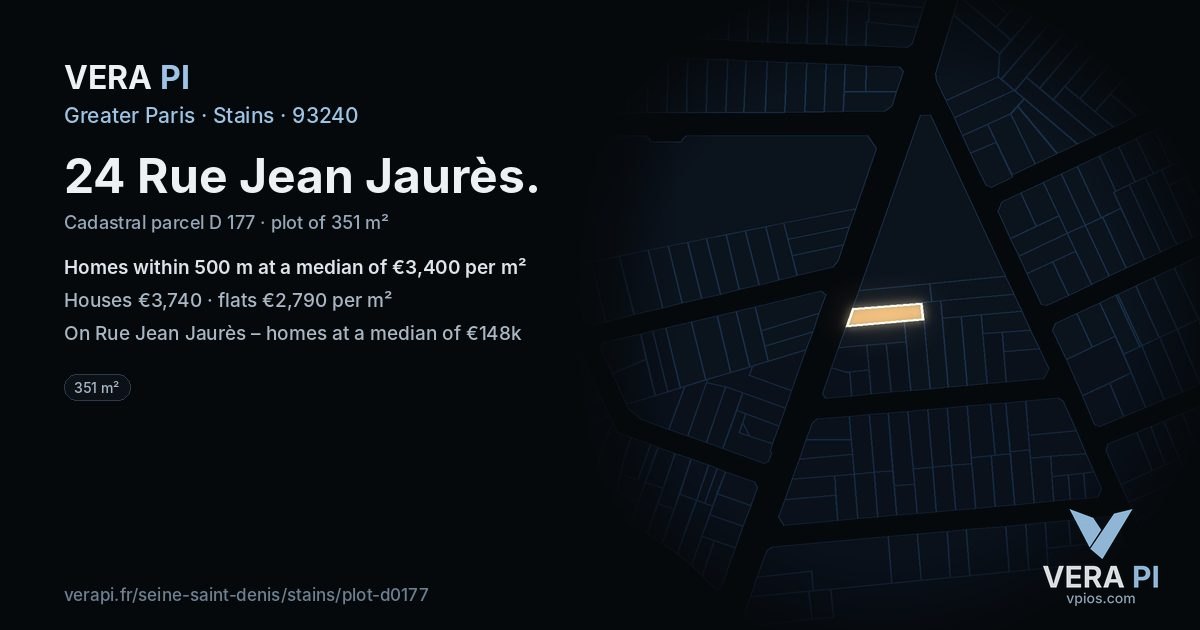 24 Rue Jean Jaurès, Stains at night – the plot lit, the parcels around coloured by the prices near them