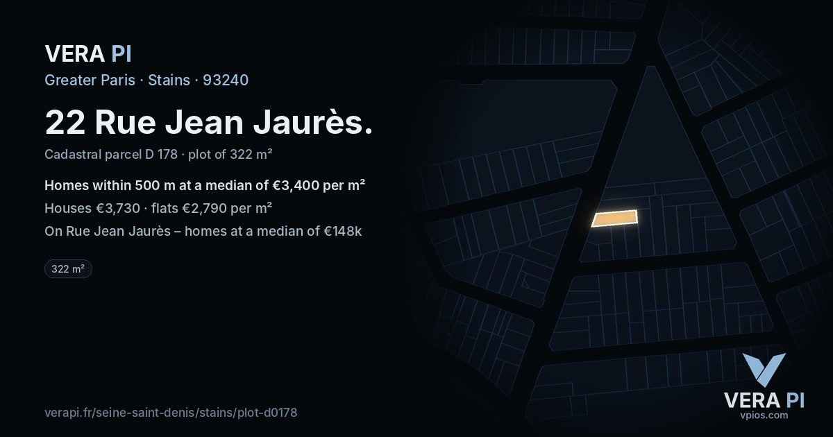 22 Rue Jean Jaurès, Stains at night – the plot lit, the parcels around coloured by the prices near them