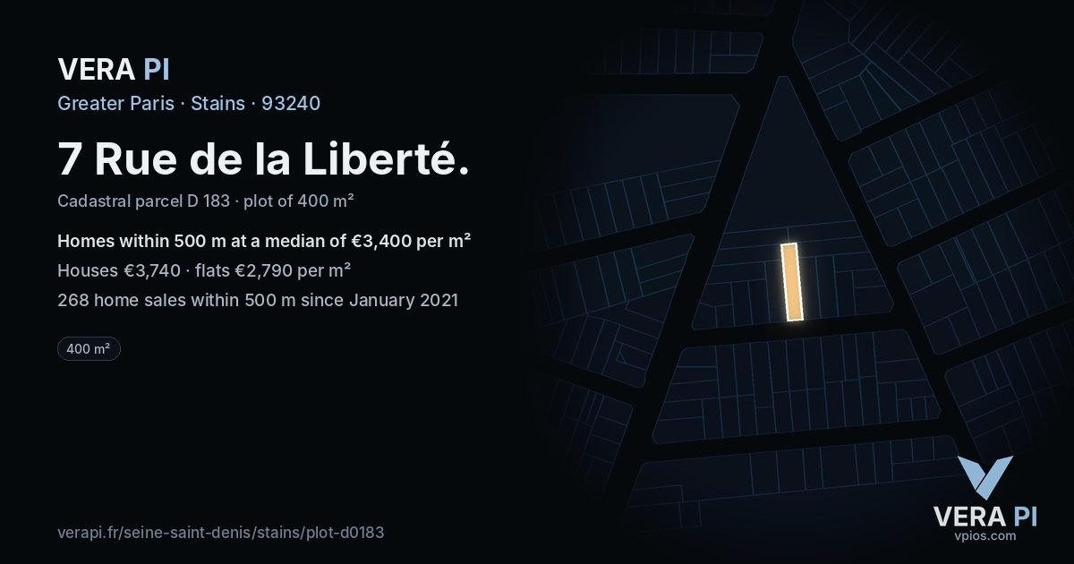 7 Rue de la Liberté, Stains at night – the plot lit, the parcels around coloured by the prices near them