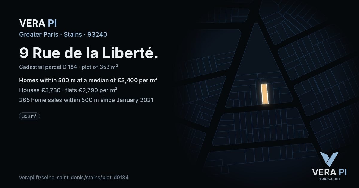9 Rue de la Liberté, Stains at night – the plot lit, the parcels around coloured by the prices near them