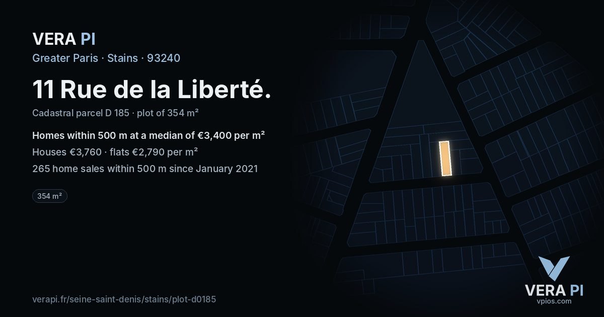11 Rue de la Liberté, Stains at night – the plot lit, the parcels around coloured by the prices near them