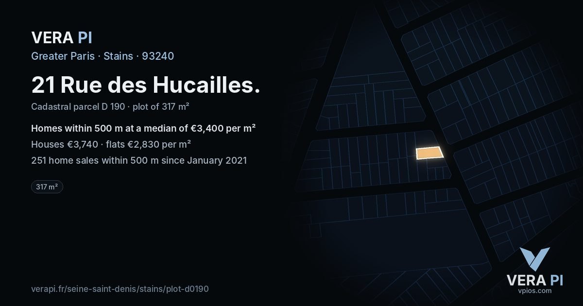 21 Rue des Hucailles, Stains at night – the plot lit, the parcels around coloured by the prices near them