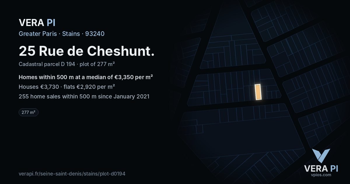 25 Rue de Cheshunt, Stains at night – the plot lit, the parcels around coloured by the prices near them