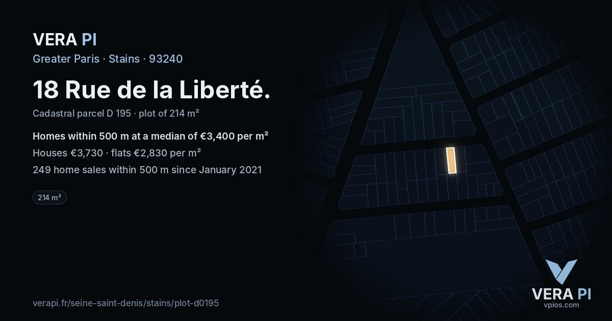18 Rue de la Liberté, Stains at night – the plot lit, the parcels around coloured by the prices near them