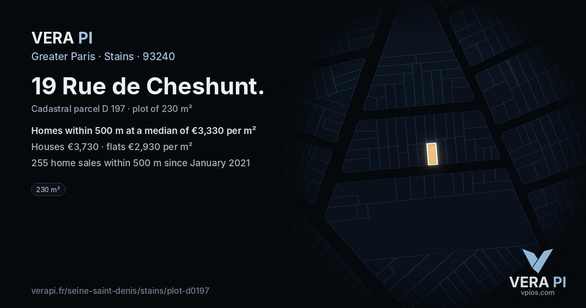 19 Rue de Cheshunt, Stains at night – the plot lit, the parcels around coloured by the prices near them