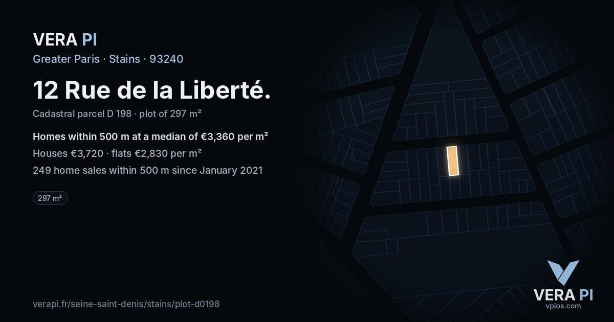12 Rue de la Liberté, Stains at night – the plot lit, the parcels around coloured by the prices near them