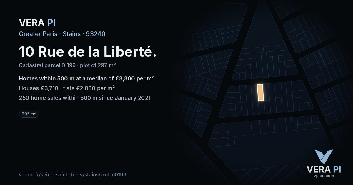 10 Rue de la Liberté, Stains at night – the plot lit, the parcels around coloured by the prices near them