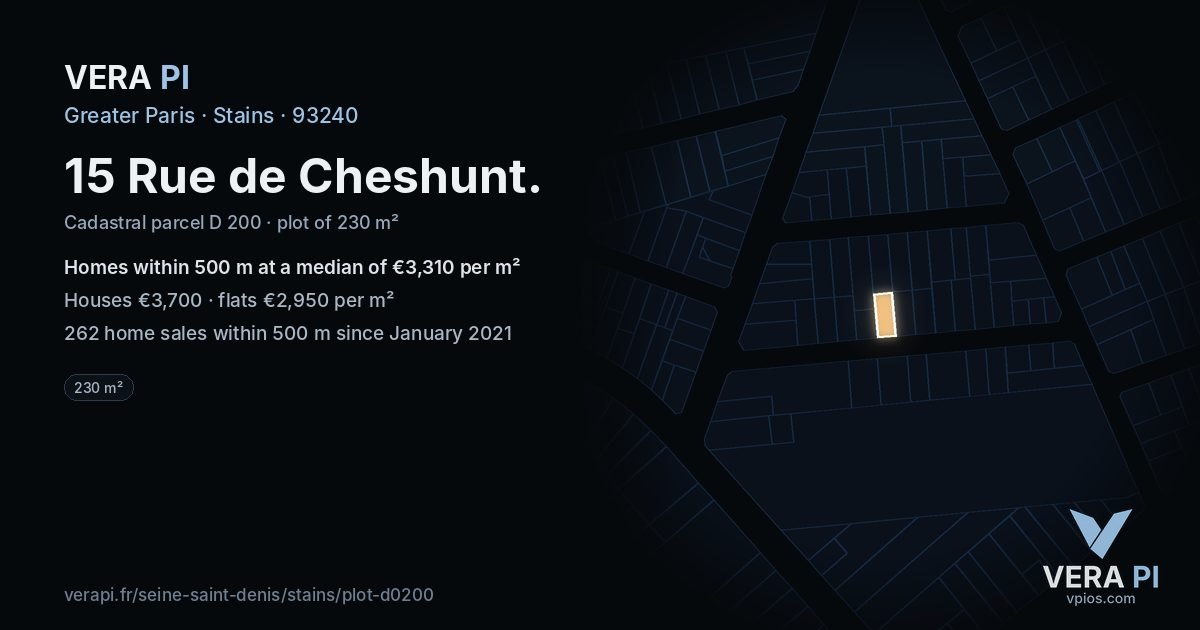 15 Rue de Cheshunt, Stains at night – the plot lit, the parcels around coloured by the prices near them