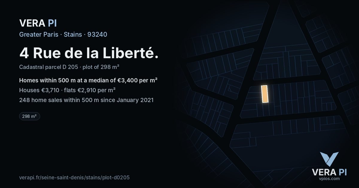 4 Rue de la Liberté, Stains at night – the plot lit, the parcels around coloured by the prices near them