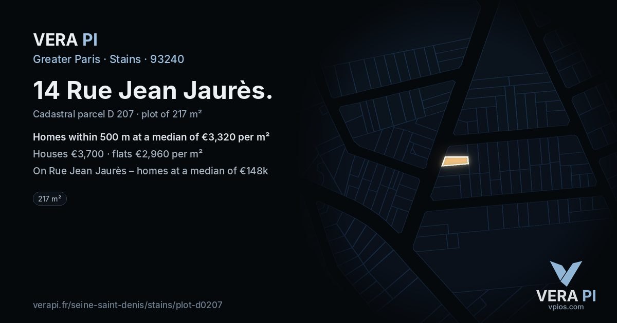 14 Rue Jean Jaurès, Stains at night – the plot lit, the parcels around coloured by the prices near them