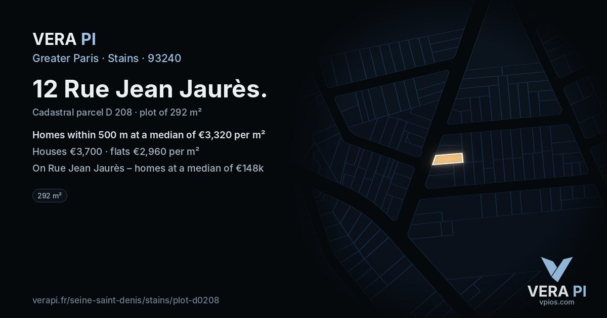 12 Rue Jean Jaurès, Stains at night – the plot lit, the parcels around coloured by the prices near them